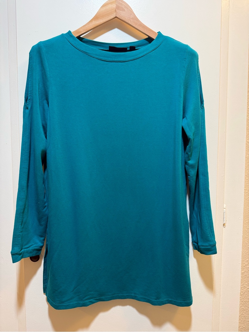 Susan Graver Teal Long-Sleeve Crewneck Top